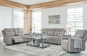 The ability to go from fully upright to relaxed and stretched out, all at the touch of a button, awaits. A beautiful blend of plush upholstery and casual style, the Barnsana power reclining living room set invites you to sink into ultimate comfort. Whethe