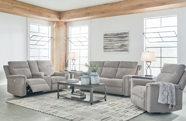 The ability to go from fully upright to relaxed and stretched out, all at the touch of a button, awaits. A beautiful blend of plush upholstery and casual style, the Barnsana power reclining living room set invites you to sink into ultimate comfort. Whethe