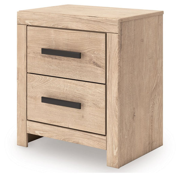  effortlessly creating an inviting atmosphere for a restful nightâ€™s sleep. Spacious drawers with large black handles prov