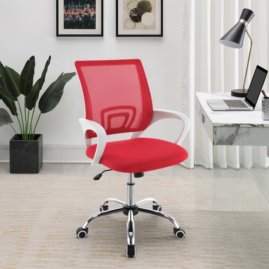 Bring modern precision and design to your workspace with a modern office chair. Complete with a swivel seat that adjusts for your comfort, the chair offers comfortable seating for all-day productivity. Suited to home and professional spaces, it includes a
