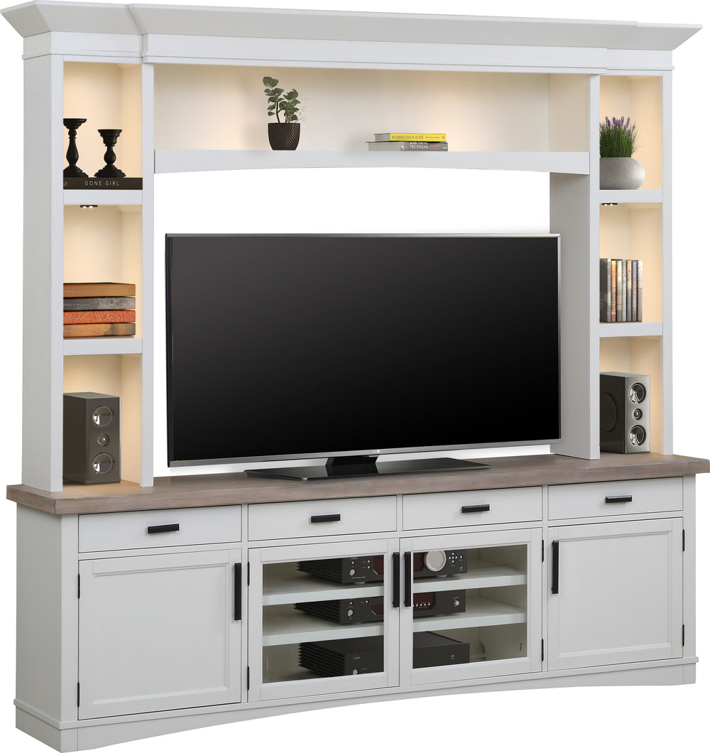 Americana Modern - Cotton 92 In. TV Console with Hutch and LED Lights