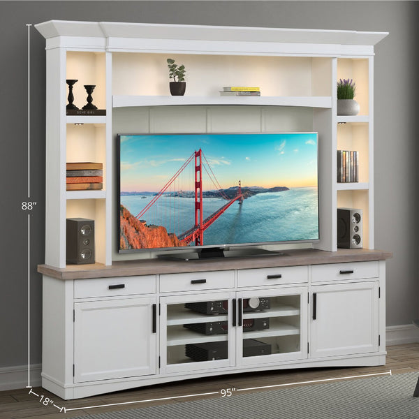 Americana Modern - Cotton 92 In. TV Console with Hutch and LED Lights
