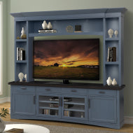 Americana Modern - Denim 92 In. TV Console with Hutch and LED Lights