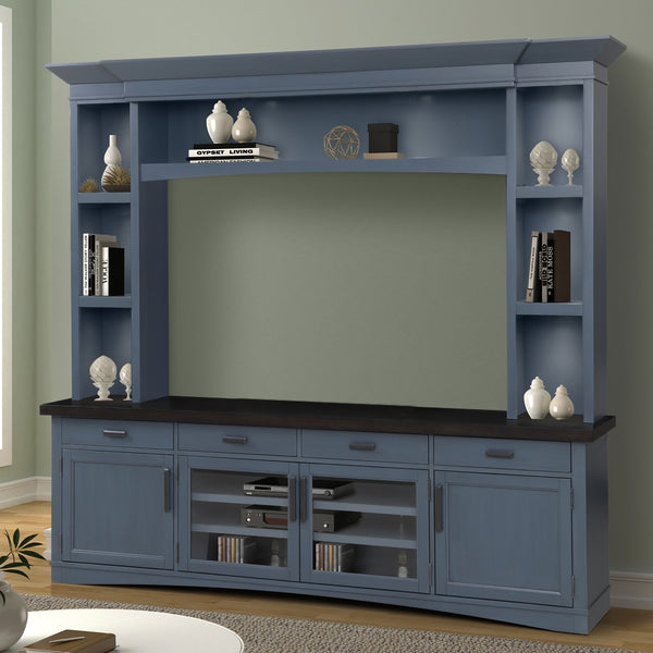 Americana Modern - Denim 92 In. TV Console with Hutch and LED Lights
