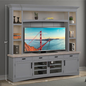 Americana Modern - Dove 92 In. TV Console with Hutch and LED Lights