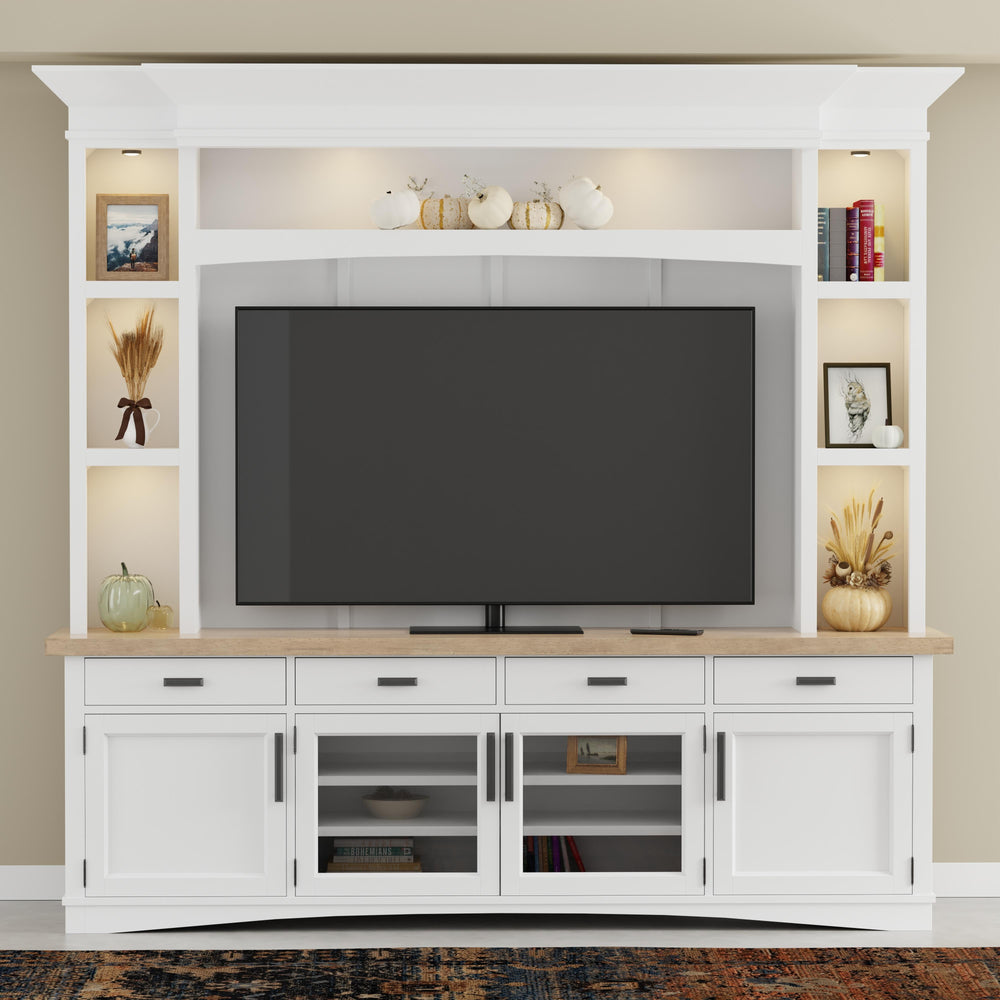 Americana Modern - Cotton 92 In. TV Console with Hutch Back Panel and LED Lights