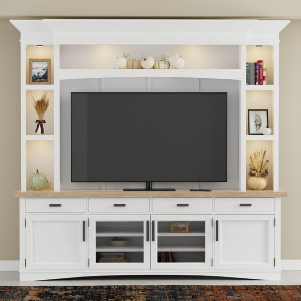 Americana Modern - Cotton 92 In. TV Console with Hutch Back Panel and LED Lights