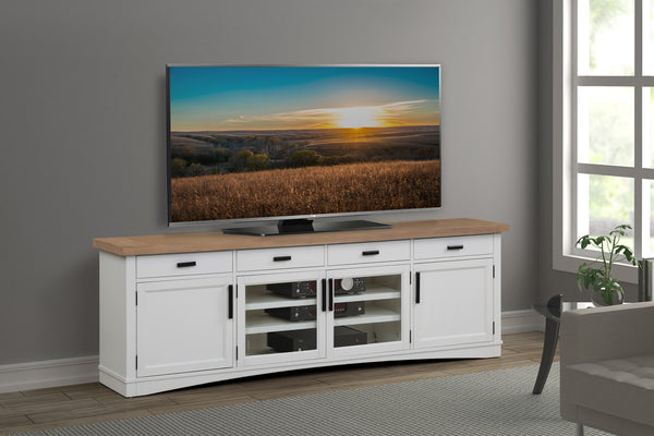Americana Modern - Cotton 92 In. TV Console with Hutch Back Panel and LED Lights