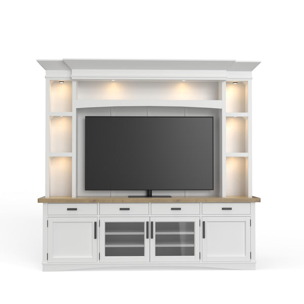 Americana Modern - Cotton 92 In. TV Console with Hutch Back Panel and LED Lights