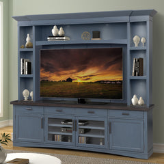 Americana Modern - Denim 92 In. TV Console with Hutch Back Panel and LED Lights