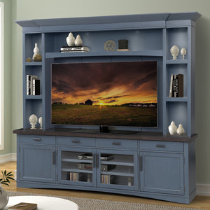 Americana Modern - Denim 92 In. TV Console with Hutch Back Panel and LED Lights