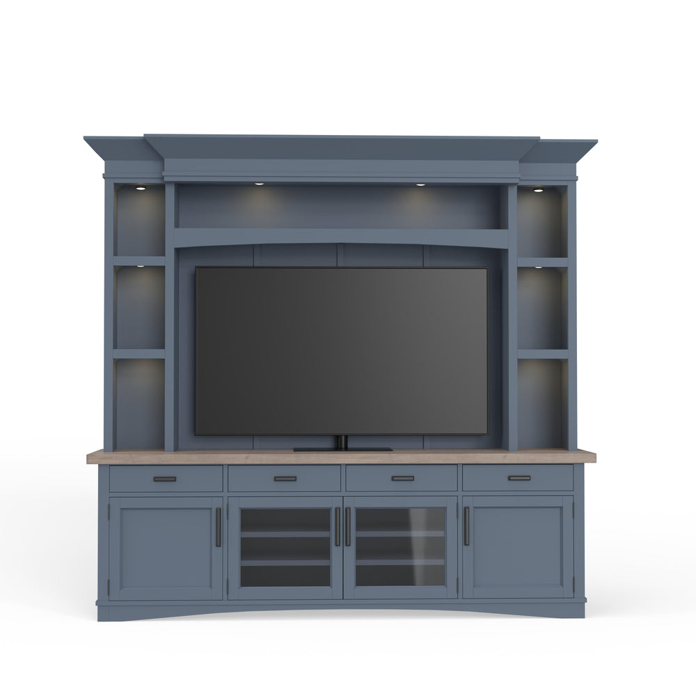 Americana Modern - Denim 92 In. TV Console with Hutch Back Panel and LED Lights