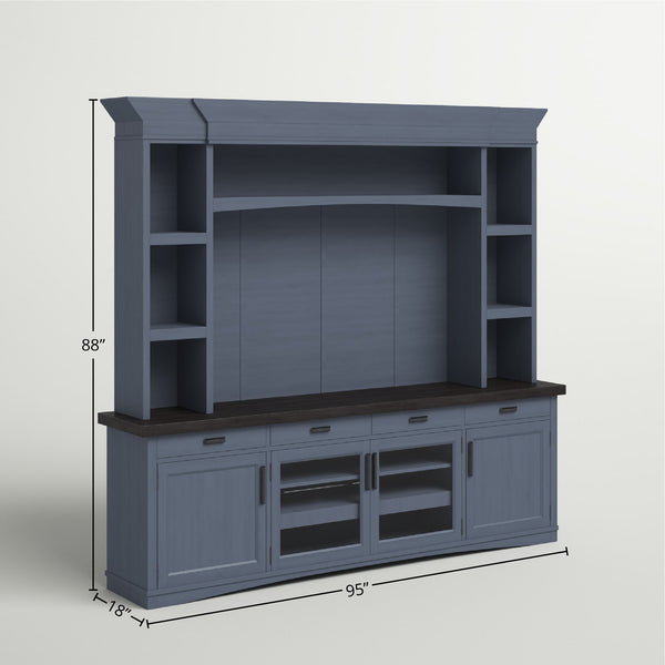 Americana Modern - Denim 92 In. TV Console with Hutch Back Panel and LED Lights