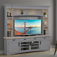 Americana Modern - Dove 92 In. TV Console with Hutch Back Panel and LED Lights