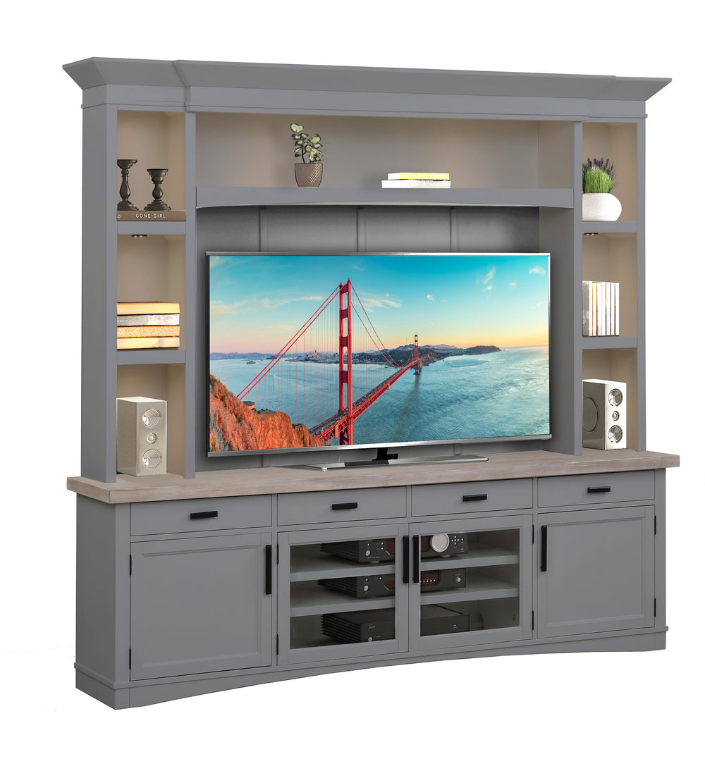 Americana Modern - Dove 92 In. TV Console with Hutch Back Panel and LED Lights