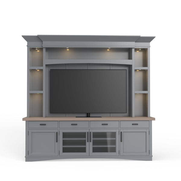 Americana Modern - Dove 92 In. TV Console with Hutch Back Panel and LED Lights