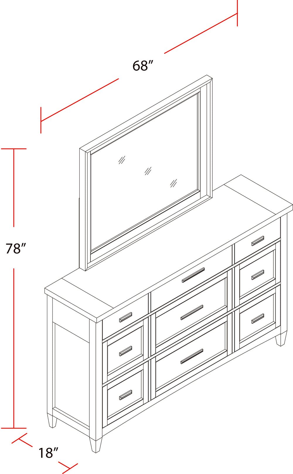 Americana Modern Bedroom 9 Drawer Dresser and Mirror