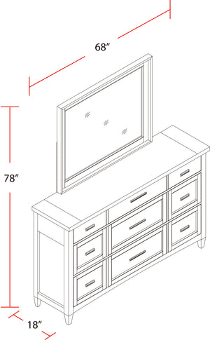 Americana Modern Bedroom 9 Drawer Dresser and Mirror