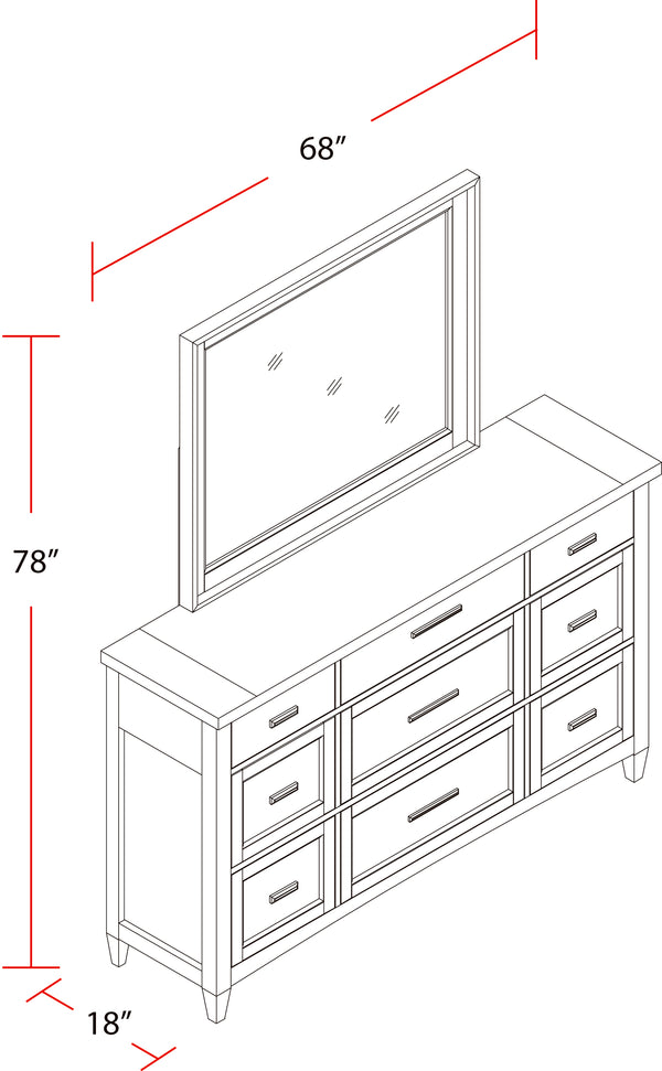 Americana Modern Bedroom 9 Drawer Dresser and Mirror