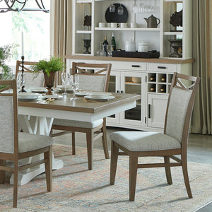 Americana Modern Dining Extendable Trestle Table with 8 Upholstered Chairs