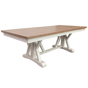Americana Modern Dining Extendable Trestle Table with 8 Upholstered Chairs