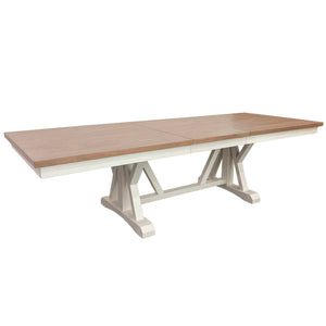 Americana Modern Dining Extendable Trestle Table with 8 Upholstered Chairs