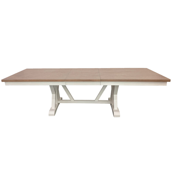 Americana Modern Dining Extendable Trestle Table with 8 Upholstered Chairs