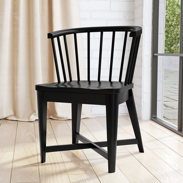 Americana Modern Dining 48-66" Round Dining Table and 4 Black Barrel Chairs