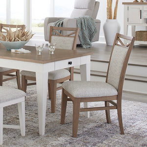 Americana Modern Dining 48 In. Round Extendable Dining Table and 4 Upholstered Chairs