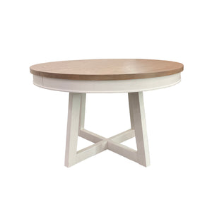 Americana Modern Dining 48 In. Round Extendable Dining Table and 4 Upholstered Chairs