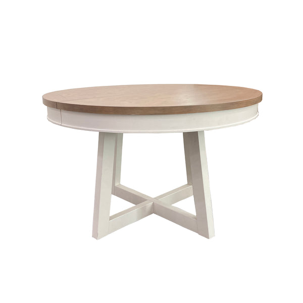 Americana Modern Dining 48 In. Round Extendable Dining Table and 4 Upholstered Chairs