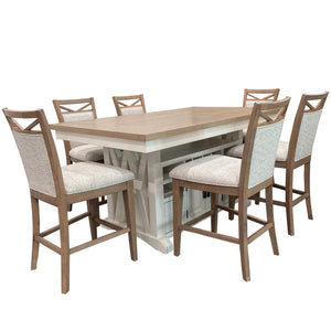 Americana Modern Dining Island Counter Height Table with 6 upholstered chairs