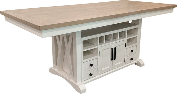Americana Modern Dining Island Counter Height Table with 6 upholstered chairs