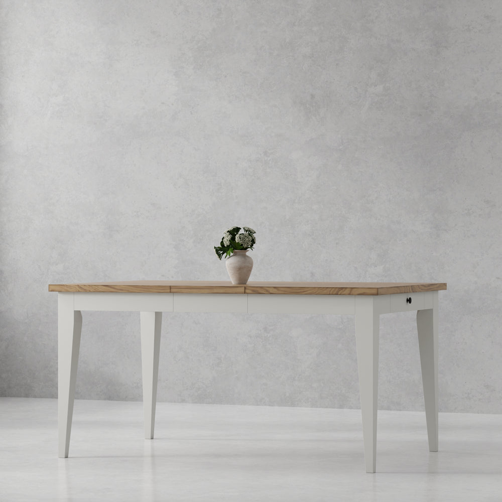 Americana Modern Dining Rectangular Extendable Dining Table with 6 Upholstered Dining Chairs