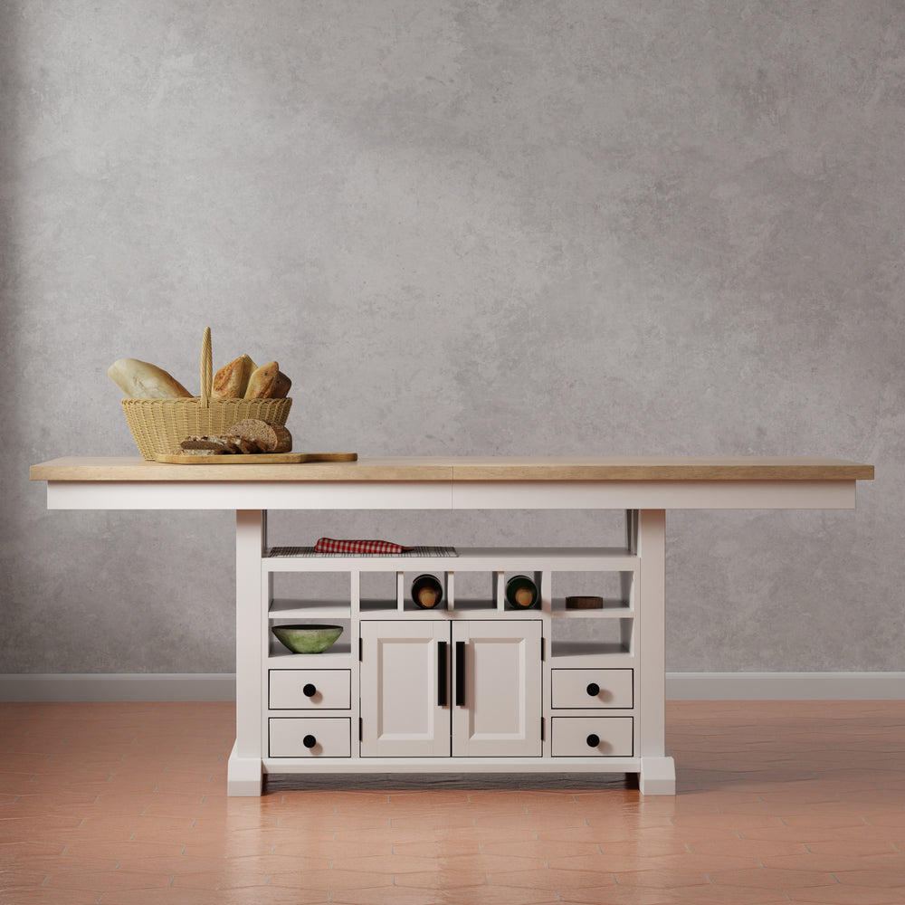 Americana Modern Dining Island Counter Height Table with 8 upholstered chairs