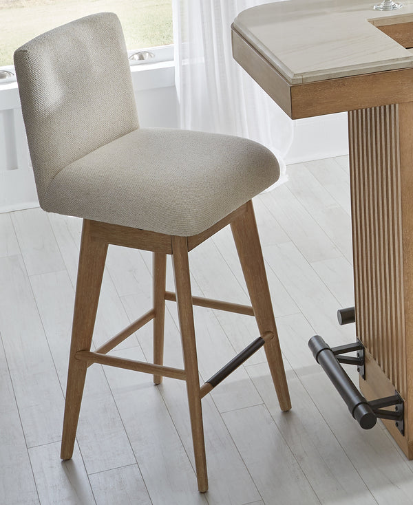 Escape - Dining 78" Bar with 2 upholstered swivel barstools