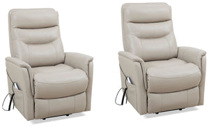 Gemini - Softy Ivory Power Lift Recliner with Articulating Headrest Two Pack