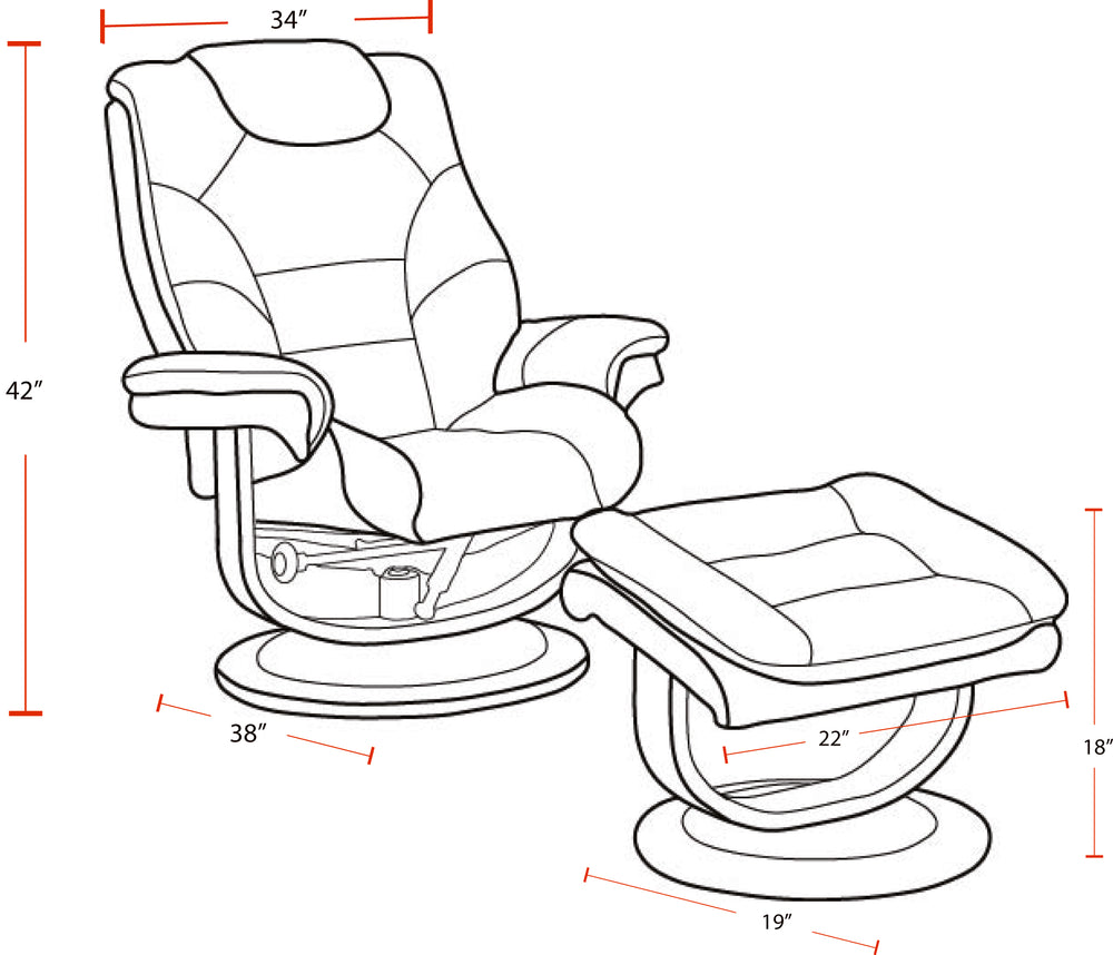 Knight - Black Manual Reclining Swivel Chair and Ottoman