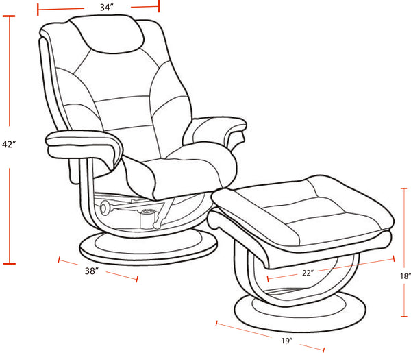 Knight - Black Manual Reclining Swivel Chair and Ottoman