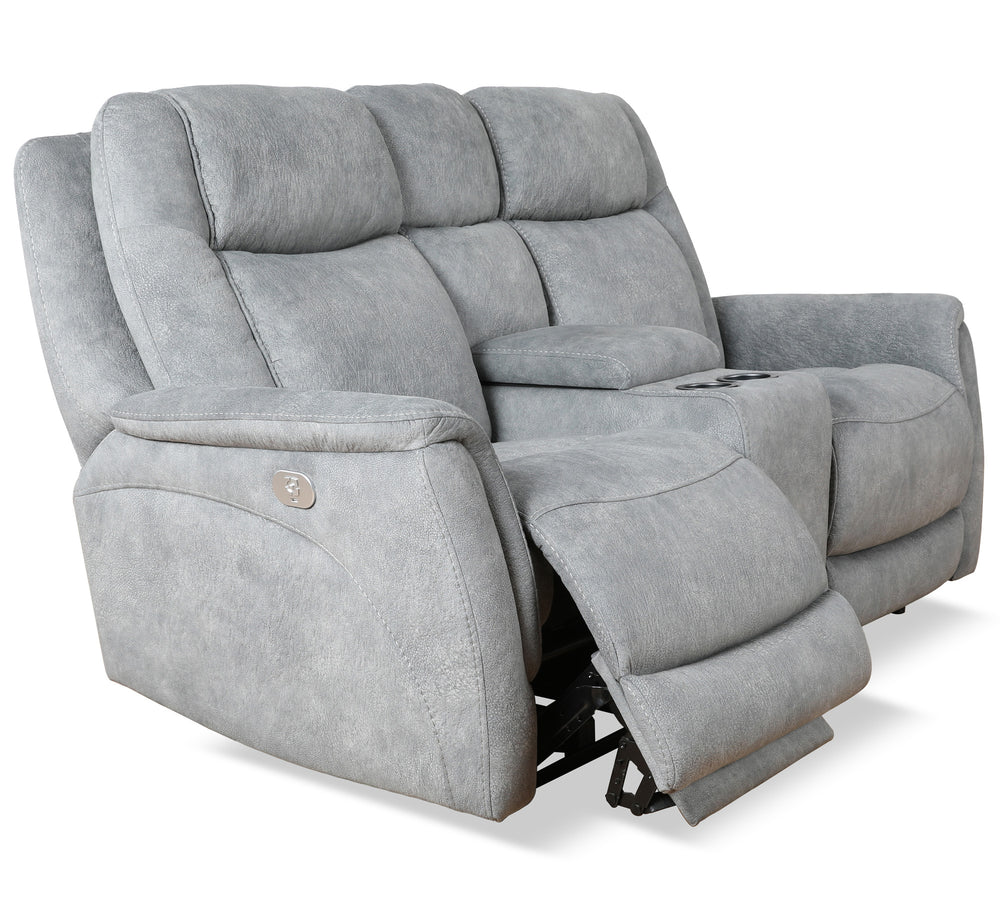 Linus - Hudson Grey Zero Gravity Power Reclining Console Loveseat
