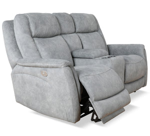 Linus - Hudson Grey Zero Gravity Power Reclining Console Loveseat