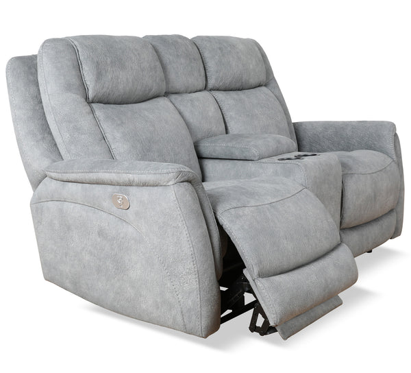 Linus - Hudson Grey Zero Gravity Power Reclining Console Loveseat