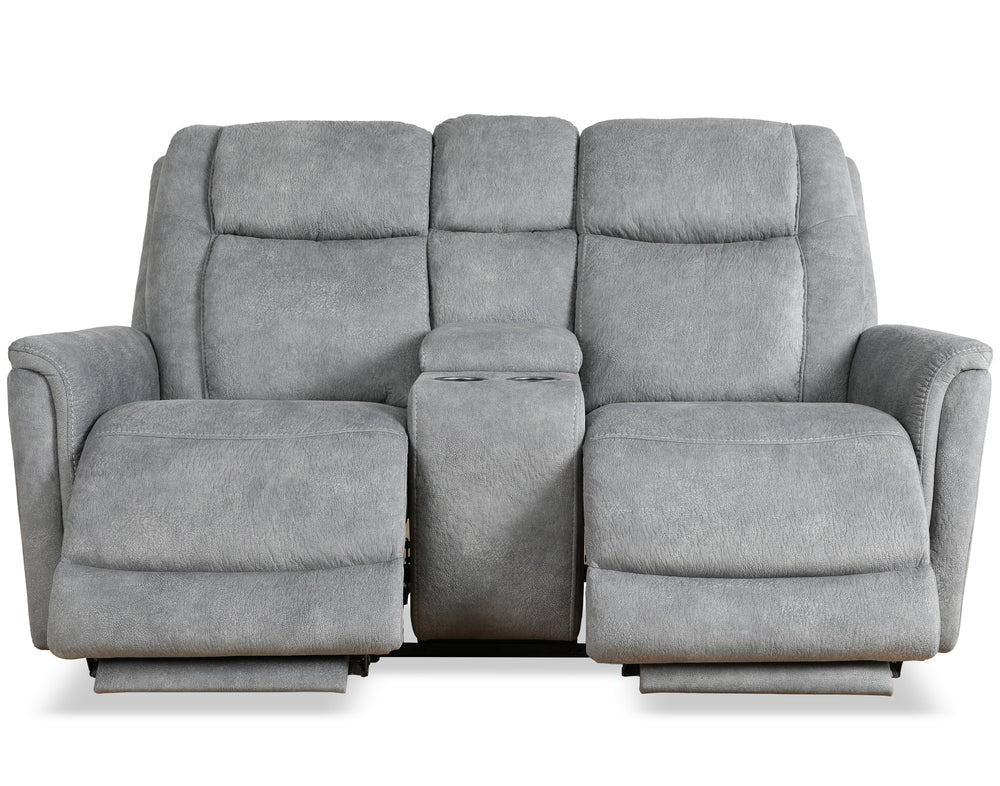 Linus - Hudson Grey Zero Gravity Power Reclining Console Loveseat