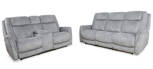 Linus - Hudson Grey Power Reclining Sofa Loveseat and Recliner