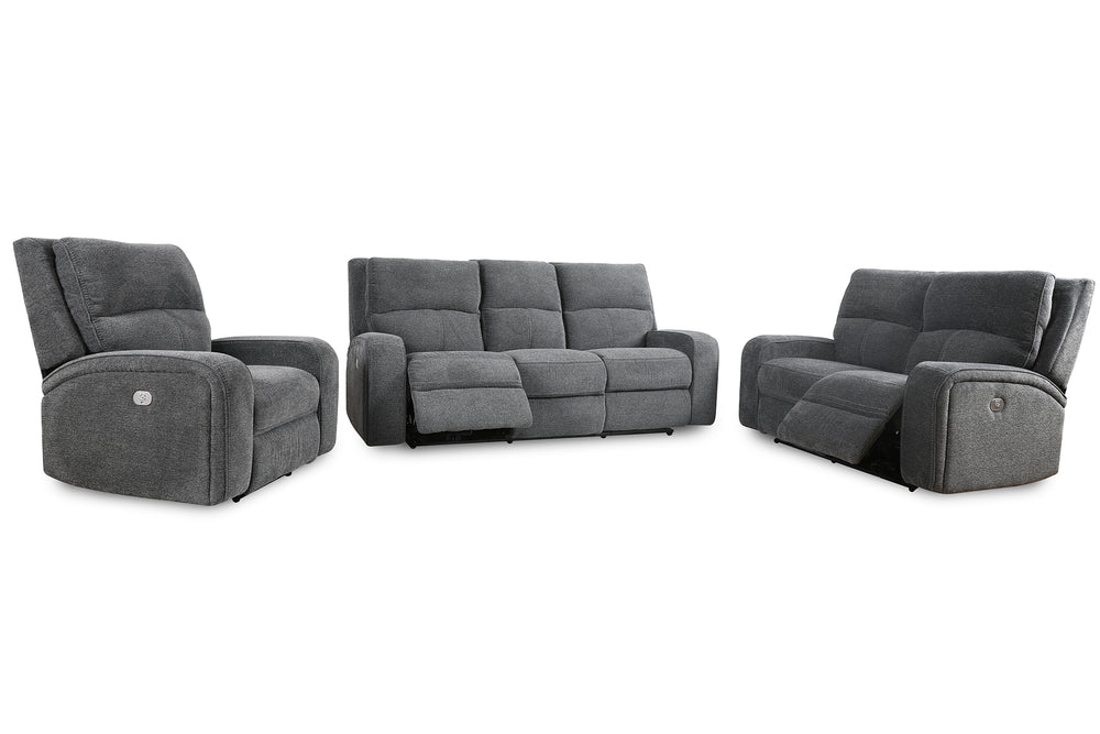 Polaris - Bizmark Grey Power Reclining Sofa Loveseat and Recliner
