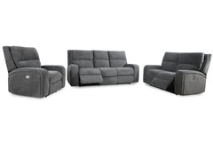 Polaris - Bizmark Grey Power Reclining Sofa Loveseat and Recliner