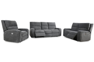 Polaris - Bizmark Grey Power Reclining Sofa Loveseat and Recliner