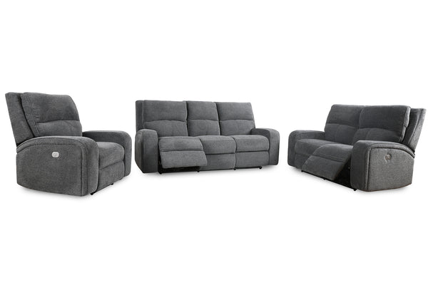 Polaris - Bizmark Grey Power Reclining Sofa Loveseat and Recliner