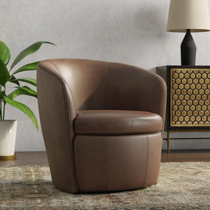 Barolo - Vintage Brown 100% Italian Leather Swivel Club Chair Two Pack