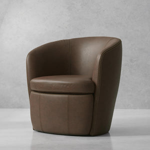 Barolo - Vintage Brown 100% Italian Leather Swivel Club Chair Two Pack